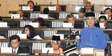 The prent Prime Minister Datuk Ahmad Badawi addresses the Pariament